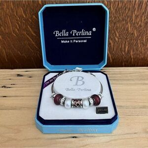 Bella Perlina Charm Bracelet Silver Tone Dark Red Glass Rhinestone Beads Hearts